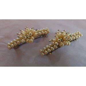 Vintage Faux Pearl Hair Clips Barrettes Set of 2